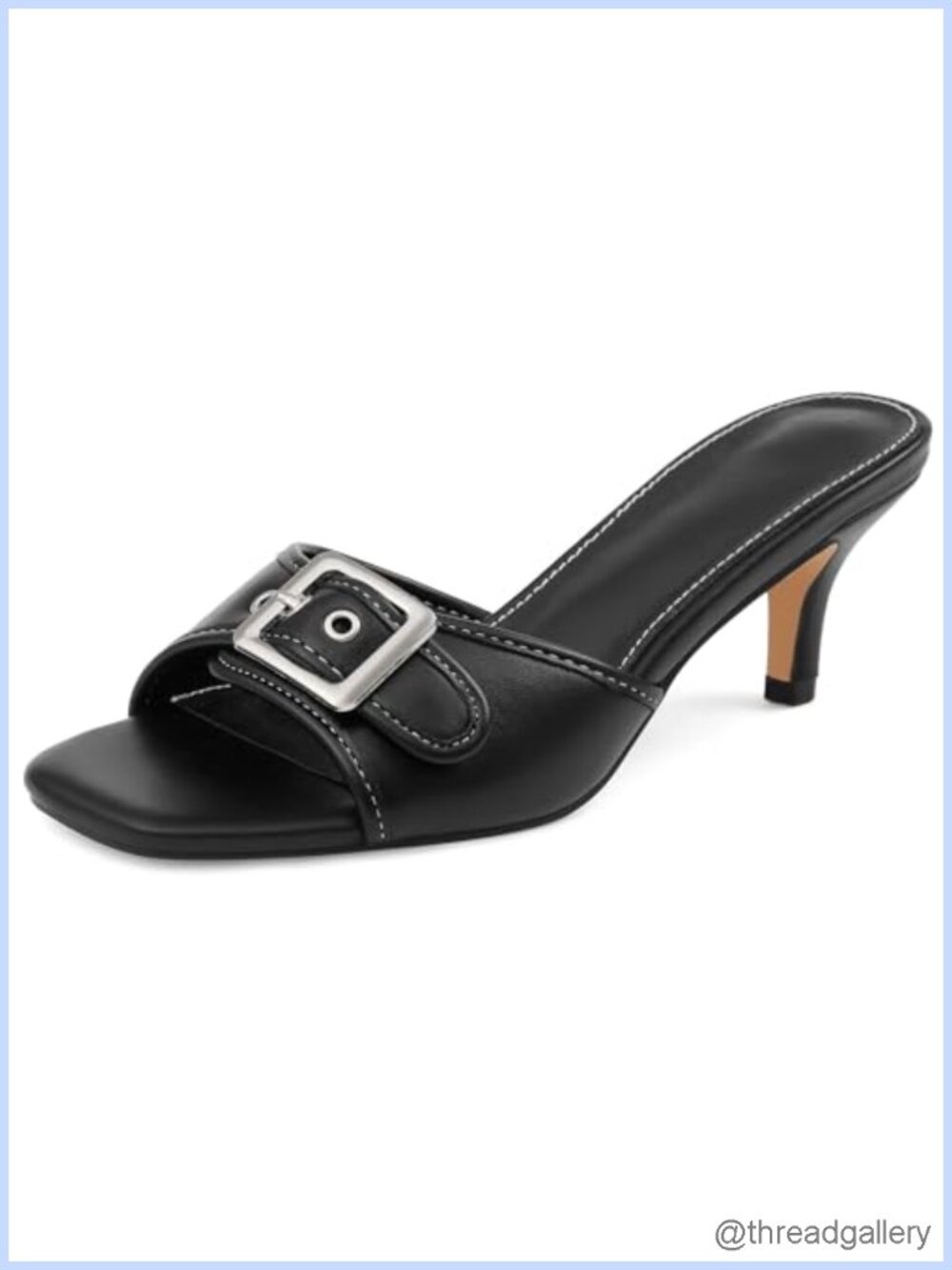 Kitten Heel Square Open Toe Sandals Slip On Mule Block Heel Adjustable Strap